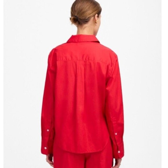 Madewell Poplin Easy Y-Neck Button-Up Shirt Red Women Sm 100% Cotton Relaxed Fit - Picture 2 of 13